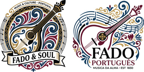 Fototapeta premium Fado and soul Portuguese music emblem with traditional guitar artwork
