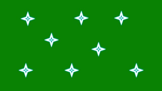 Twinkling stars animation on green screen.Cosmic starry sky with twinkle stars. Starry night, glowing shinning stars,shining retro doodle cartoon vector sparkles. 4k resolution video