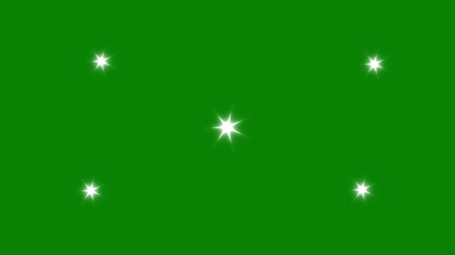Star twinkling, white star blinking animation, magical night sky festive sparkle glow effect, sparkling, flat, vector, doodles style stars, Twinkling star motion graphics with green background, 4k