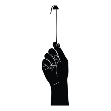 Bell pull cord held by hand illustration vector silhouette line art for light switch.