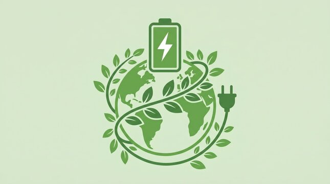 Green eco-friendly globe with recycling symbol and leafy vine design on light background