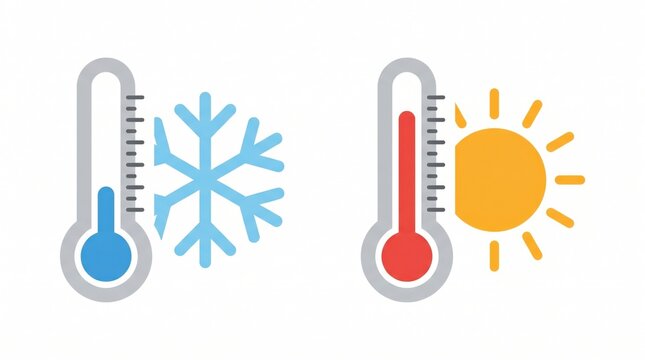Weather icons with thermometers and sun snowflake