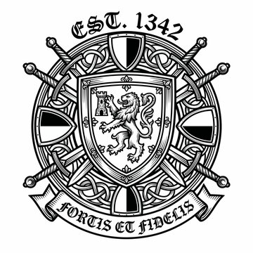 Vintage Scottish coat of arms crest.