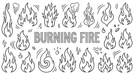 Fototapeta premium Set of fire flames hand drawn collection doodle style hot blaze.