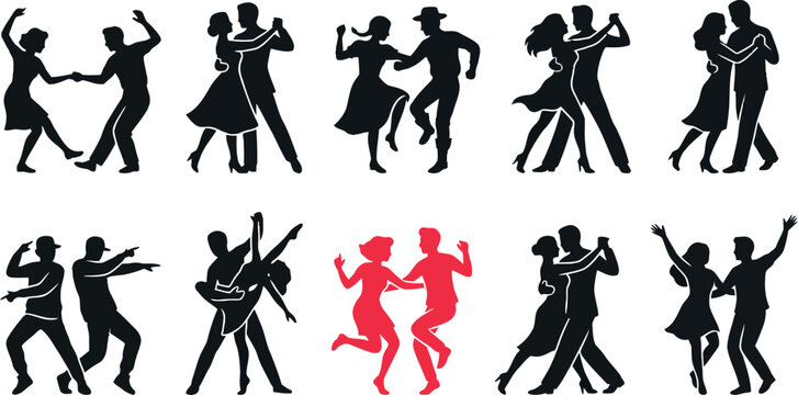 Dancing couples and people in various poses