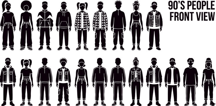 90s people front view silhouettes