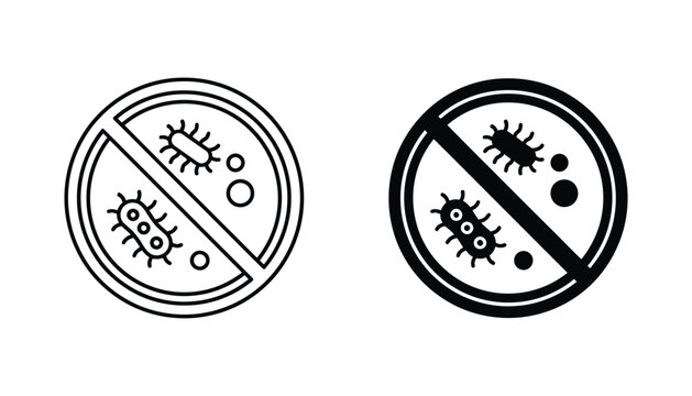 Prohibited bacteria and virus warning icon set featuring microbes inside a stop sign in bold vector style for hygiene sanitation health awareness and medical safety signage applications