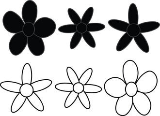 Fototapeta premium Set of minimalist flat vector flower icons including solid silhouettes and line art for nature design projects