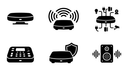 Smart Home Hub Icons, Connected Devices, Security System, Audio Speaker, Technology Set, Vector Graphics © MdArif