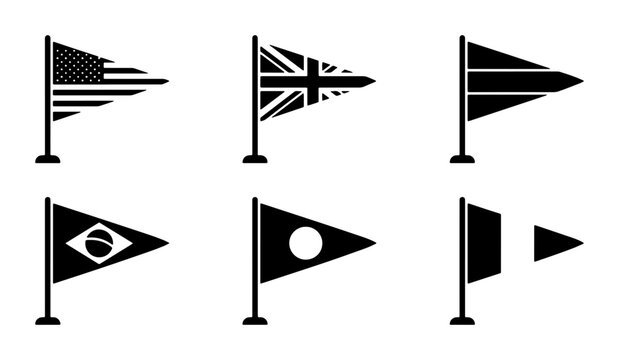 Set of 6 Nautical Signal Flags, International Maritime Symbols, Vector Icons for Marine Navigation and Communication