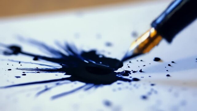 Ink fountain pen writing on paper close up abstract concept