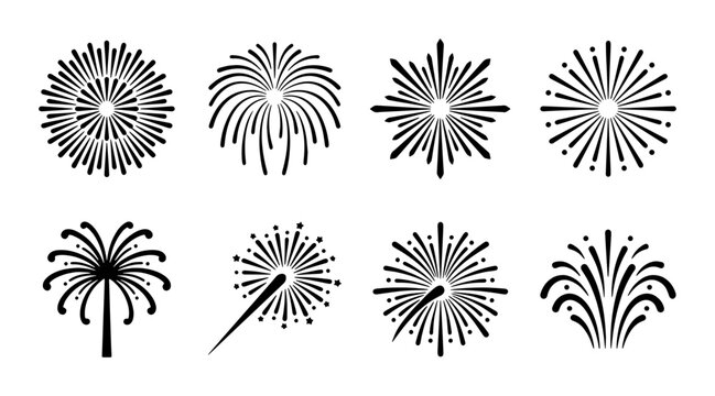 Explosive Firework Burst Vector Icons, Festive Celebration Starburst Graphics, Celebration Sparkler Elements
