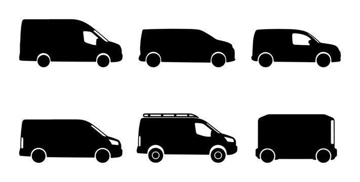 Modern Van Silhouettes Collection: Commercial Vehicles, Delivery Trucks, Cargo Vans, Automotive Icons