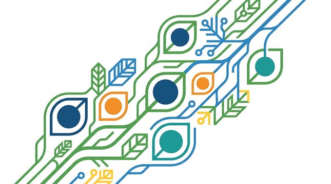 Neural plant network security with protected digital connections and root inspired data modules flat illustration for cybersecurity systems