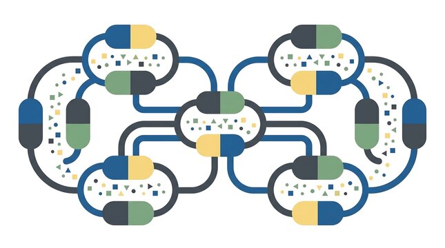 Protected data cocoons with secure digital capsules and flowing information streams flat illustration for data privacy technology