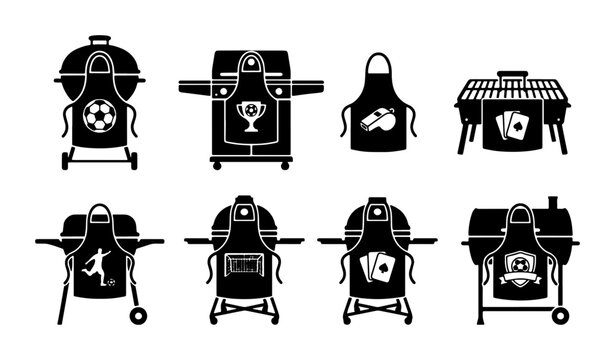 Barbecue Grill Icons Set, BBQ Equipment Vector Collection, Outdoor Cooking Symbols, Summer Party Graphics