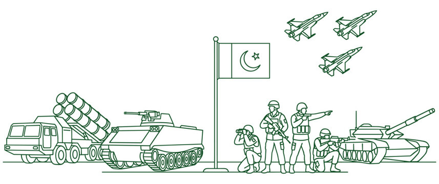 Pakistan military icon set. outline style armed forces defense.