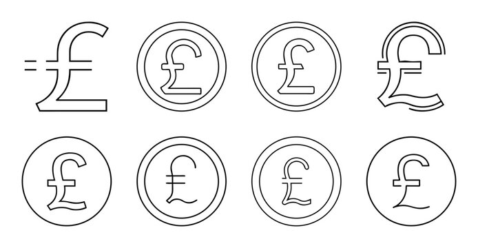 Pound sterling currency symbol icons set - Modern set of pound sterling symbols in clean, simple icon style for financial and commercial use.