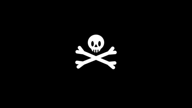 Abstract skull and crossbones icon animation with danger warning concept on dark background , 4K motion graphics.