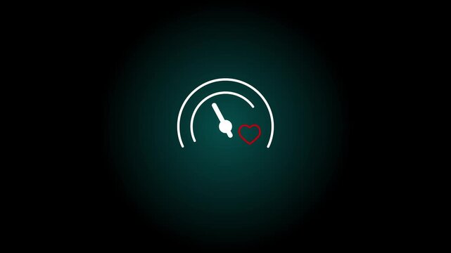 Glowing hearbeat emotional intelligence performance icon. Glowing line Rainbow with heart icon isolated on black background. 4K Video motion graphic animation