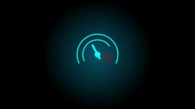 Glowing hearbeat emotional intelligence performance icon. Glowing line Rainbow with heart icon isolated on black background. 4K Video motion graphic animation