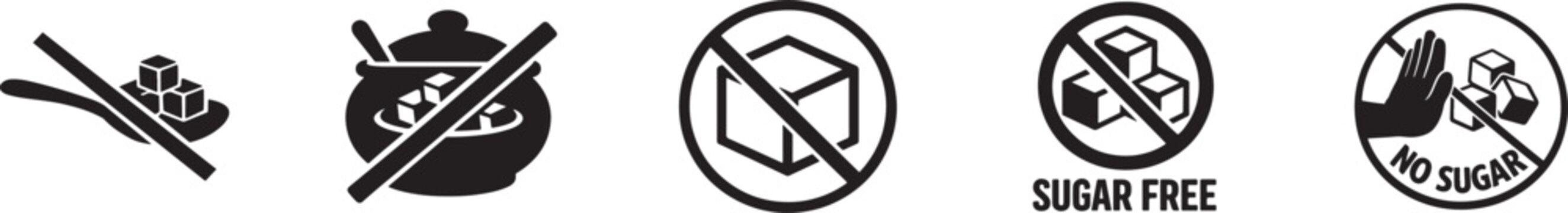 Sugar free zero sugar icon set with allergen free labels and editable vector badge symbols.