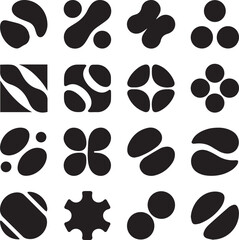 Fototapeta premium Black floral pattern with five petal flowers and leaves isolated on white background black flowers