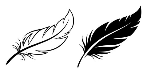 bird feather line art and silhouette set vector black shape © Aisha Kudorova