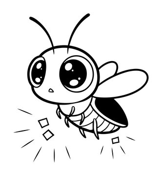cute glowing firefly cartoon insect vector shape black
