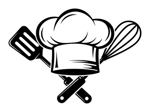 chef hat and kitchen utensils cooking logo vector shape black
