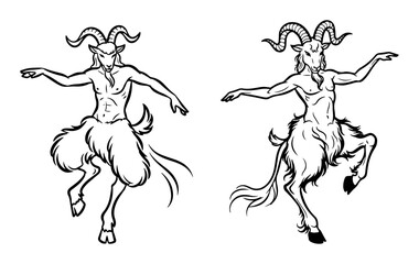 Fototapeta premium male and female faun satyr sketch vector black shape