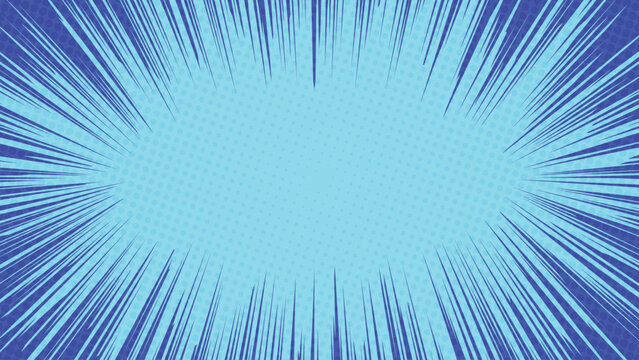 Comic zoom effect explosion blue and navy pop art style for cartoon background
