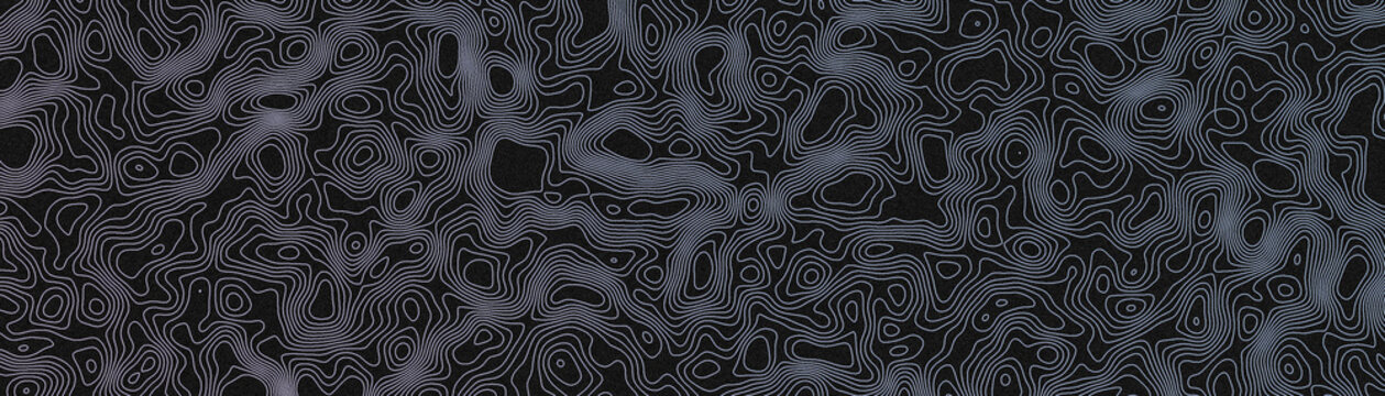 Topographic map pattern abstract contour lines on black background