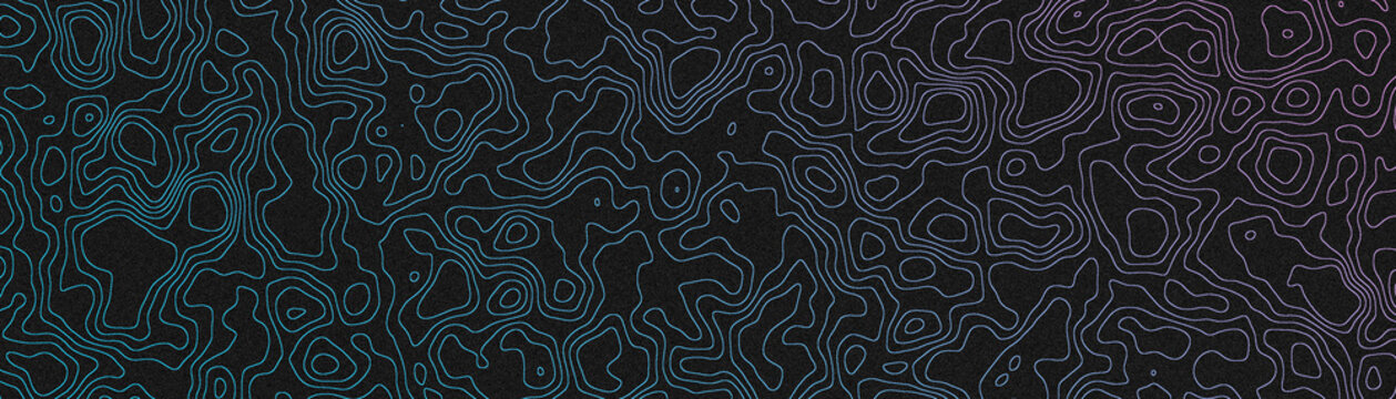 Abstract topographic map pattern with blue contour lines on black