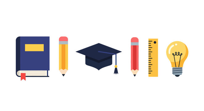 Education tools book pencils hat lightbulb