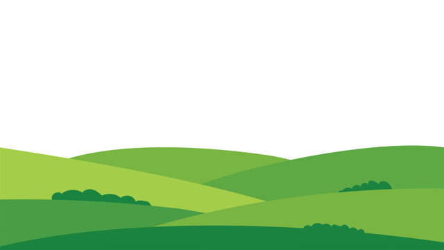 Green hills and bushes on transparent background for design, flat vector landscape elements