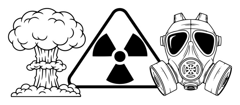 nuclear explosion gas mask and radiation symbol vector composition