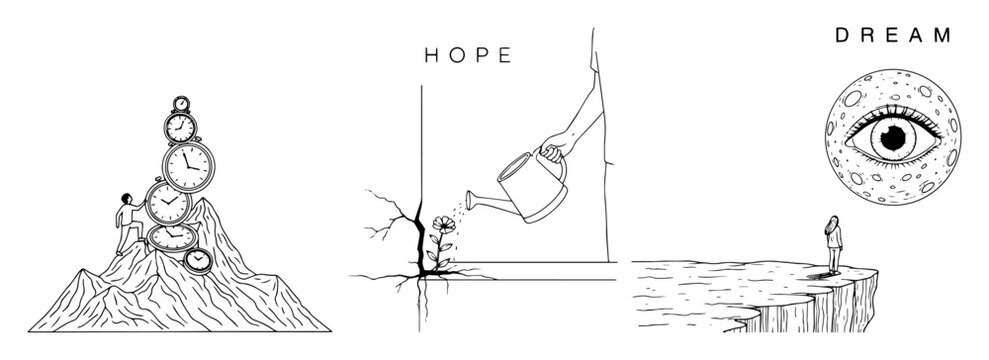 surreal concept illustrations with hope dream and time