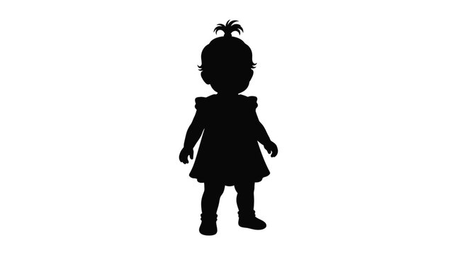 Silhouette of a young girl with pigtails in a dress isolated on a white background silhouette