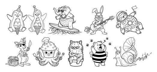 funny mixed animal cartoon characters set vector illustration © Aisha Kudorova