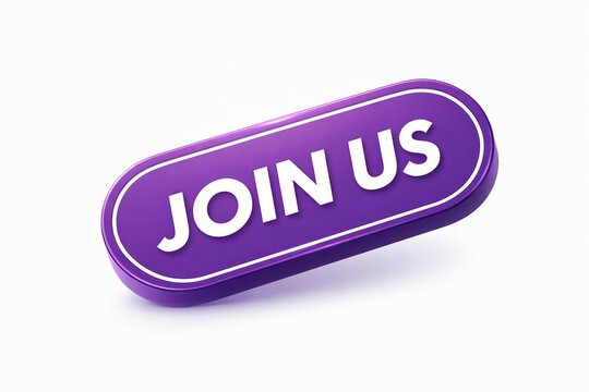 Purple oval join us button with white text