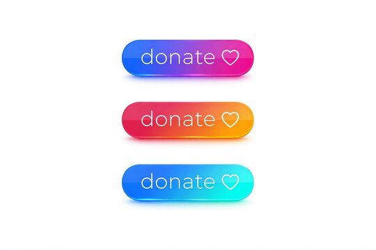 Modern donate button set with heart icon in gradient colors