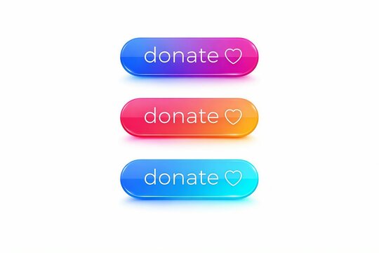 Colorful donate buttons with heart icons in pill shape