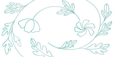 Hand drawn floral vector illustration of flowers and leaves with decorative nature pattern, spring summer botanical design with swirl ornament frame elements © Kaosar