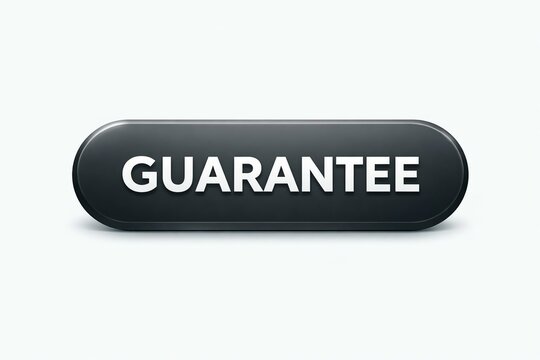 Modern black oval button with white guarantee text