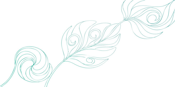 Ethereal Feather Design: A delicate, stylized feather rendered in soft teal lines, showcasing intricate swirls and curves that evoke a sense of lightness and elegance.