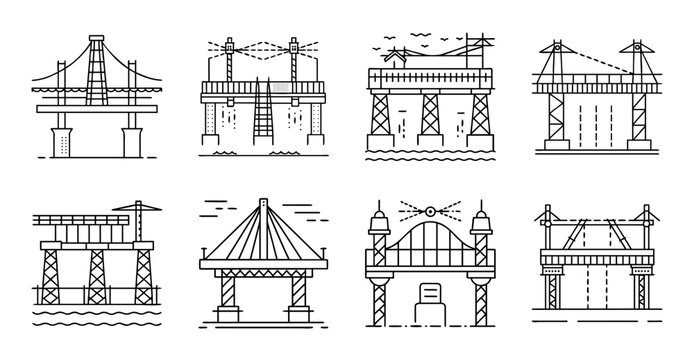 Collection of classic architectural house designs - Eight distinct vintage house styles with detailed rooflines and windows, ideal for architecture or design projects.