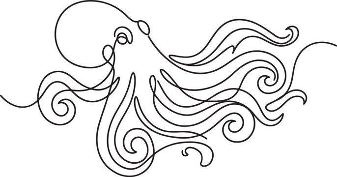 Line art illustration of an octopus with flowing tentacles