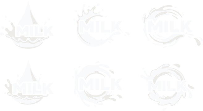 Fresh Milk Splash Logo Badge Vector Icon Set with Circular Dairy Cream Splatter Elements for Product Packaging Designs