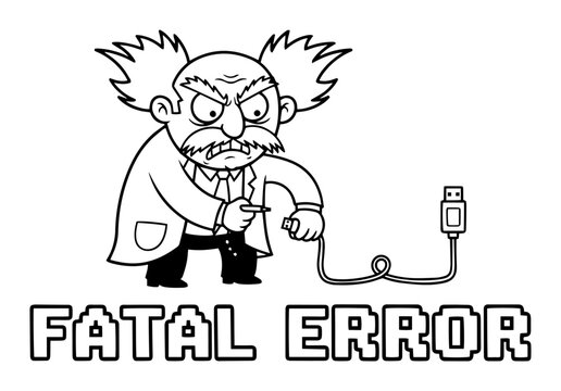 mad scientist fatal error unplugged usb cartoon